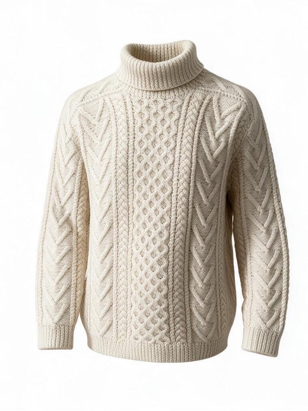 Gaeltarra Hand Knit 100% Pure Wool Aran Fisherman Turtleneck Sweater Size M